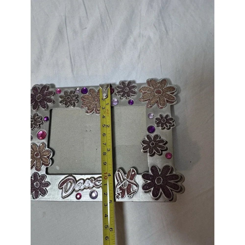 Vtg Y2K Claire's Metal Enamel Picture Frame Girls Flower Gems Pink Purple Dance